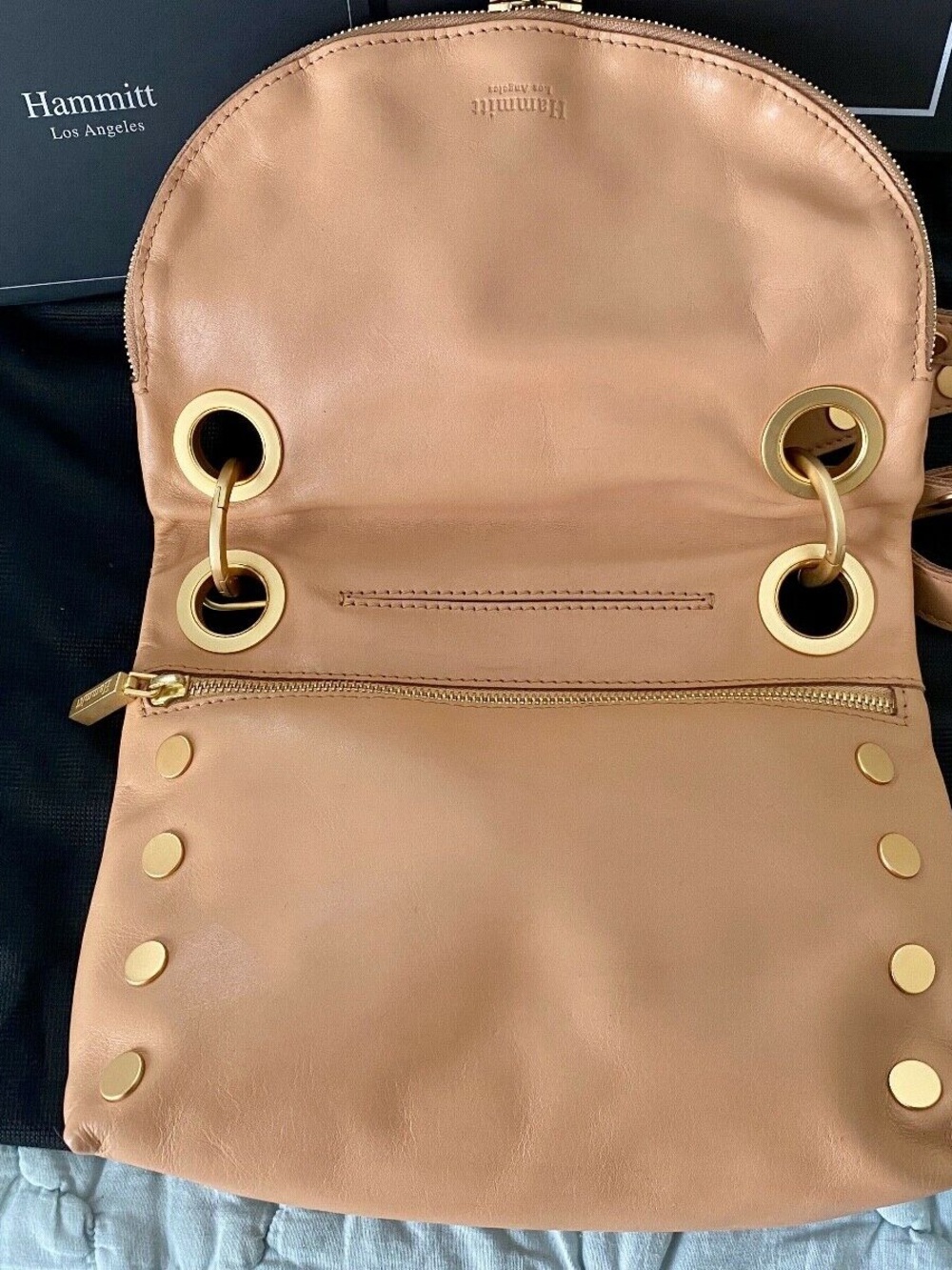 Hammitt Corey Leather Reversible Crossbody Bag Coast Mirage Brushed Gold Rivets - Picture 10 of 12